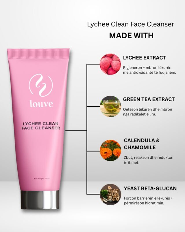 Your skin deserves a fresh start, every day. ✨Lychee Clean Face Cleanser pastron butësisht, zbut irritimet dhe rikthen ndriçimin natyral falë formulës së pasur me lychee, kamomil, calendula dhe green tea.Një hap i thjeshtë që ndryshon gjithë rutinën. 💗Cili është hapi yt i preferuar i skincare-it të mëngjesit?#LouveClub #FaceCleanser #CleanBeauty #SkincareAlbania #LycheeSkincare #GentleCleanser #DailyGlow #NaturalSkincare #BeautyRoutine #FreshSkin