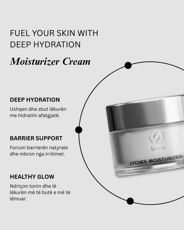 Hidratim i thellë, mbrojtje natyrale dhe glow i pandashëm, të gjitha në një formulë. ✨Lychee Moisturizer Cream ushqen lëkurën, e zbut dhe e mbron çdo ditë, duke i rikthyer freskinë dhe butësinë që meriton.Me ekstrakte bimore, antioksidantë dhe përbërës që forcojnë barrierën e lëkurës, ky krem është hapi që e mbyll rutinën me një finish të ndritshëm dhe të lëmuar.Minimal në teksturë, maksimal në rezultat.Cili është përfitimi që kërkon më shumë tek një krem hidratues? 💬#LouveClub #MoisturizerCream #DeepHydration #SkincareAlbania #HealthyGlow #HydratingRoutine #LycheeSkincare #CleanBeauty #DailyHydration